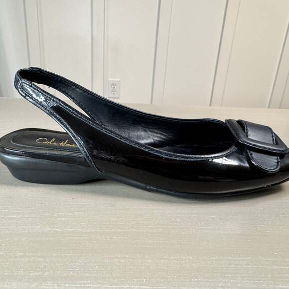 Cole Haan Nike Air Black Patent Leather Peep Toe Buckle Slingback Pumps - Picture 10 of 13